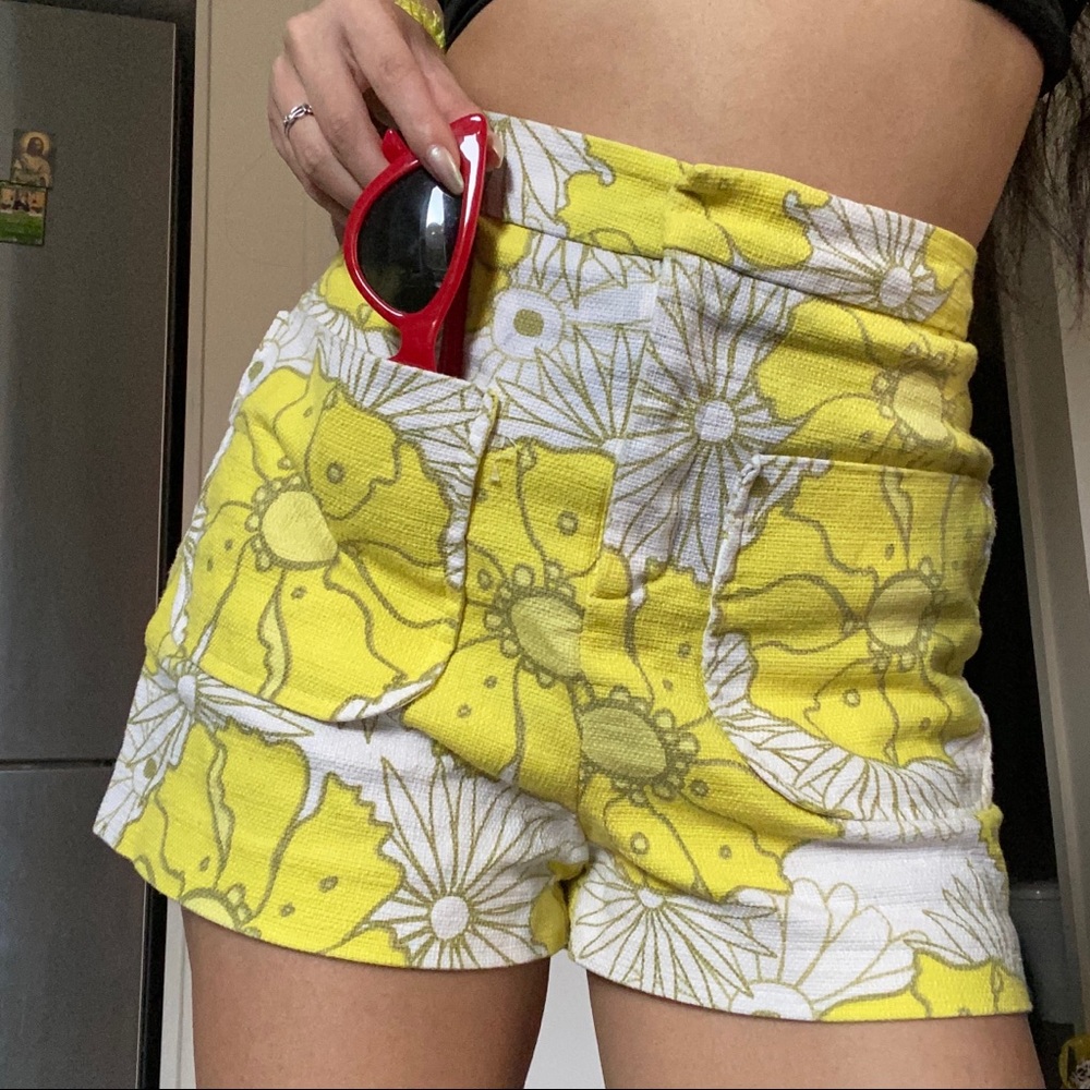 Bright Yellow Floral High Waisted Shorts